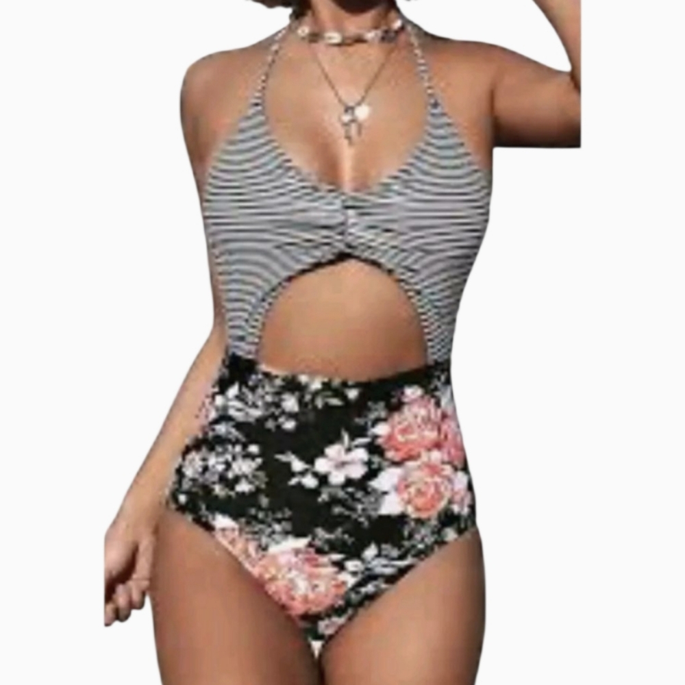 Cupshe Black and White Floral One Piece Swimsuit